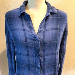 Anthropologie Cloth & Stone Blue Button Up Flannel Top Shirt SIZE Small
